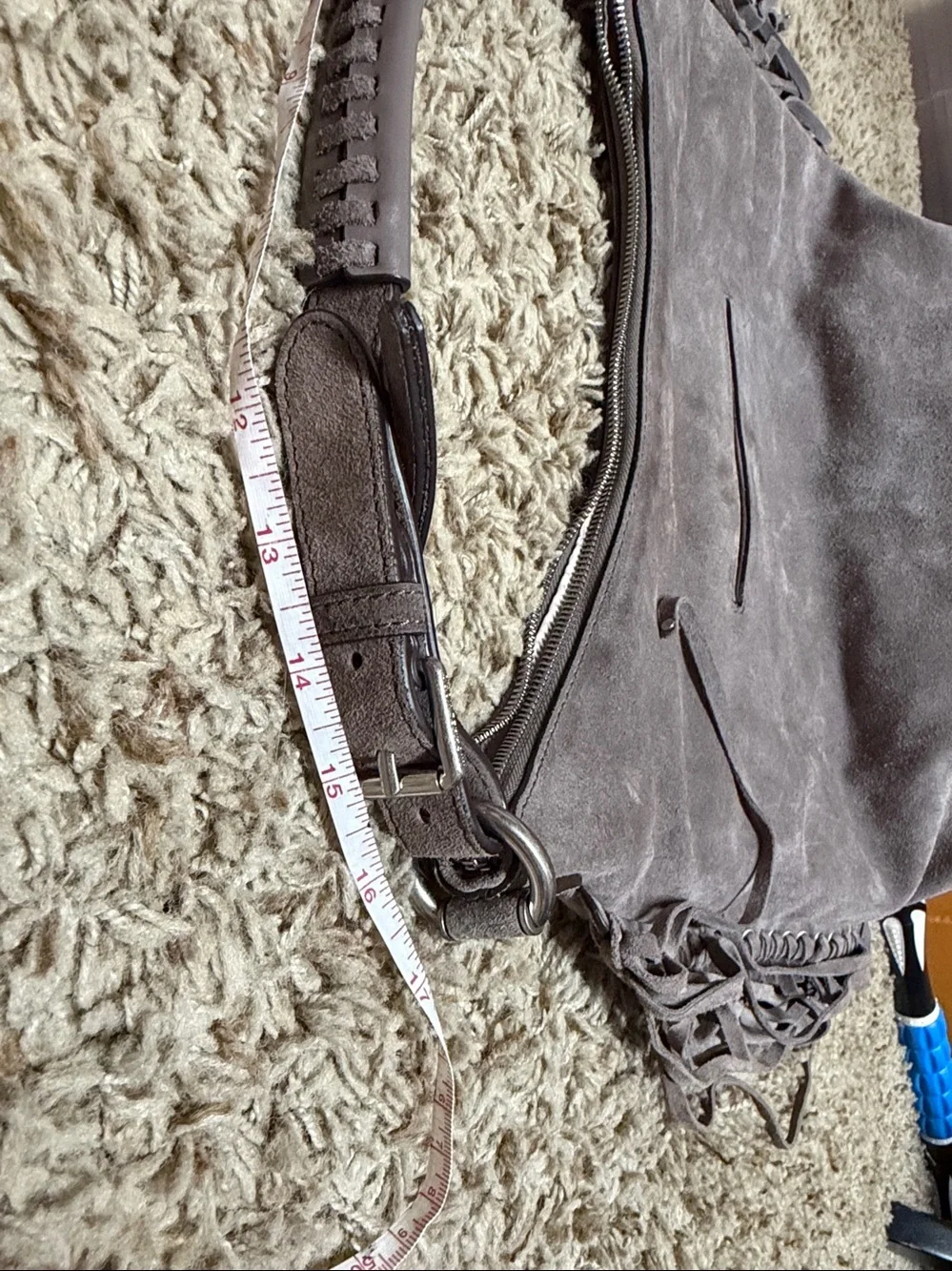 Michael Kors Women's Billy Grey Suede Leather Fringe Shoulder Bag
